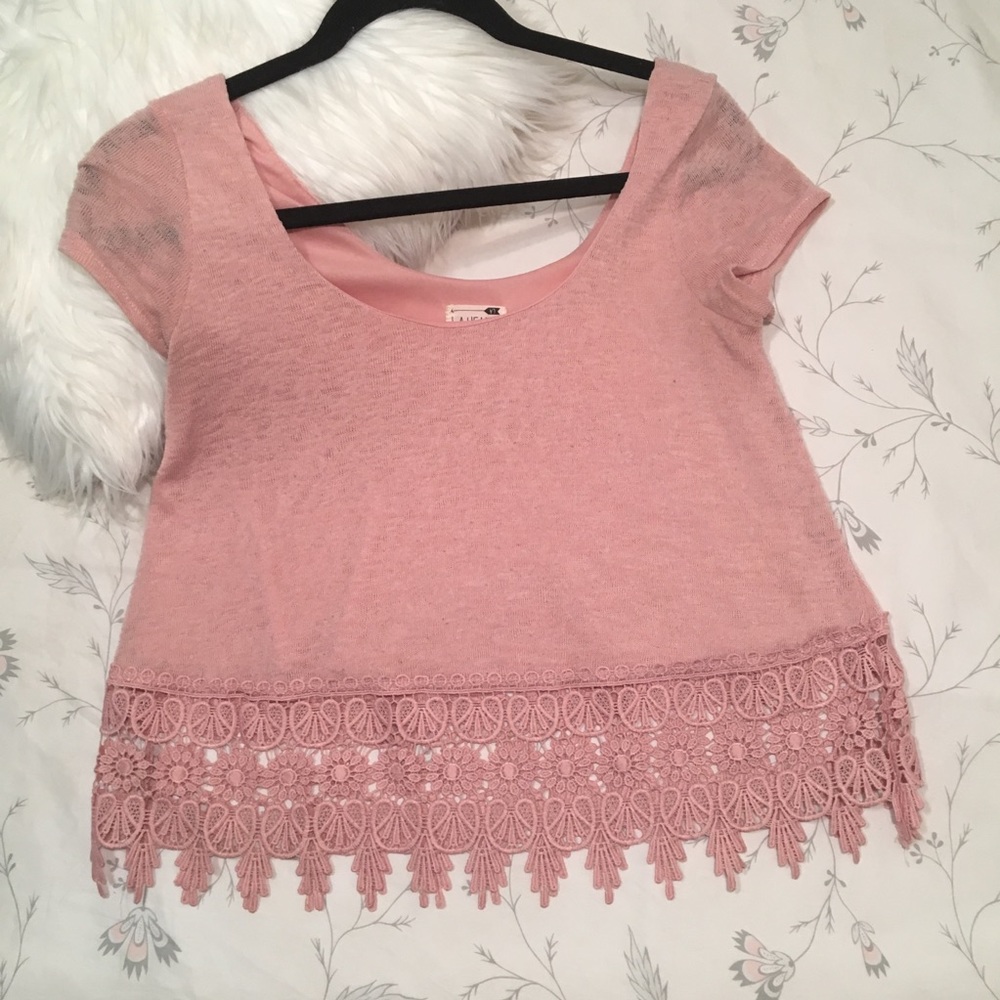 Beautiful pink crop top w/ lace detail!